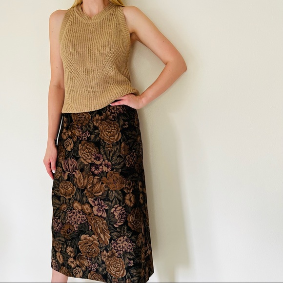 Briggs New York vintage floral print boho lined pencil midi skirt - Picture 3 of 8
